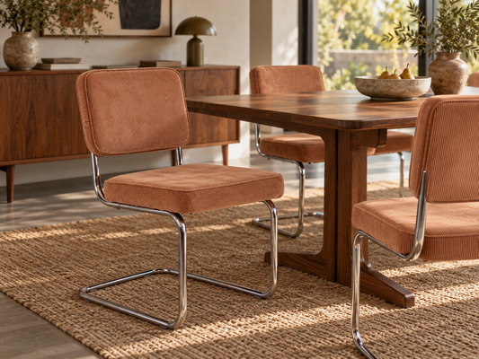 Chrome Framed Terracotta Corduroy Dining Chair Set of 2