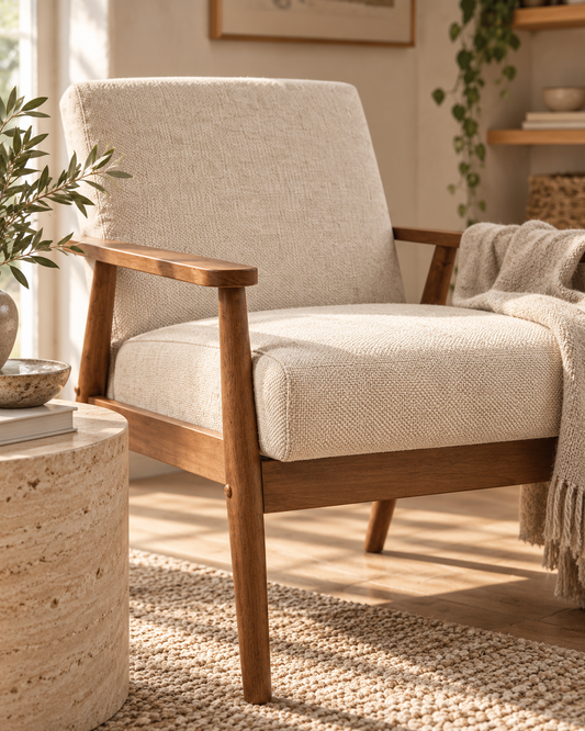Linen-Look Upholstered Lounge Chair