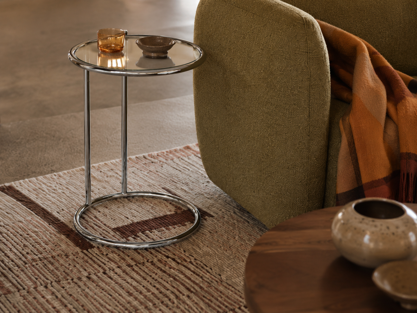 HAKU Glass Top Side Table with Chrome Frame