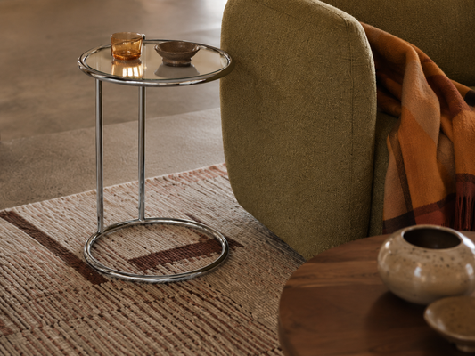 HAKU Glass Top Side Table with Chrome Frame