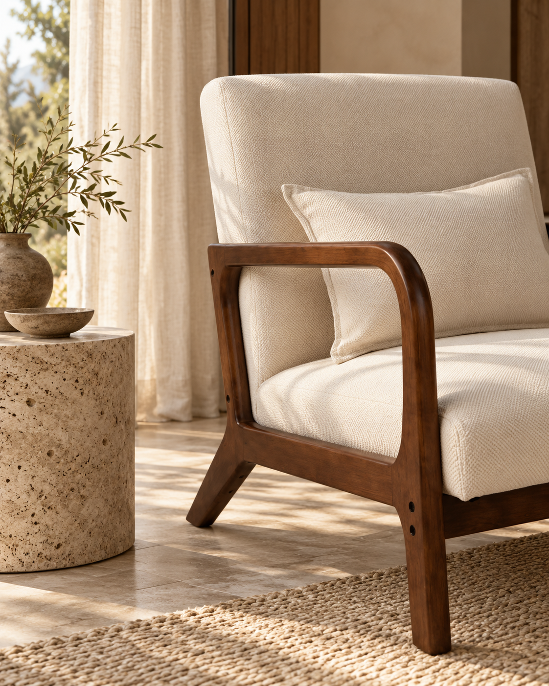 Costway Upholstered Wooden Lounge Chair
