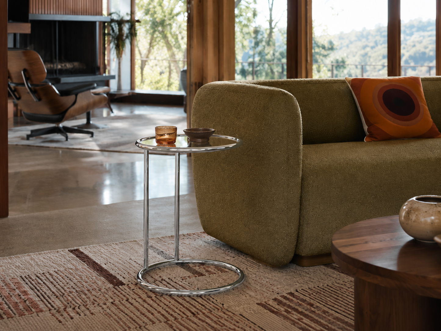 HAKU Glass Top Side Table with Chrome Frame