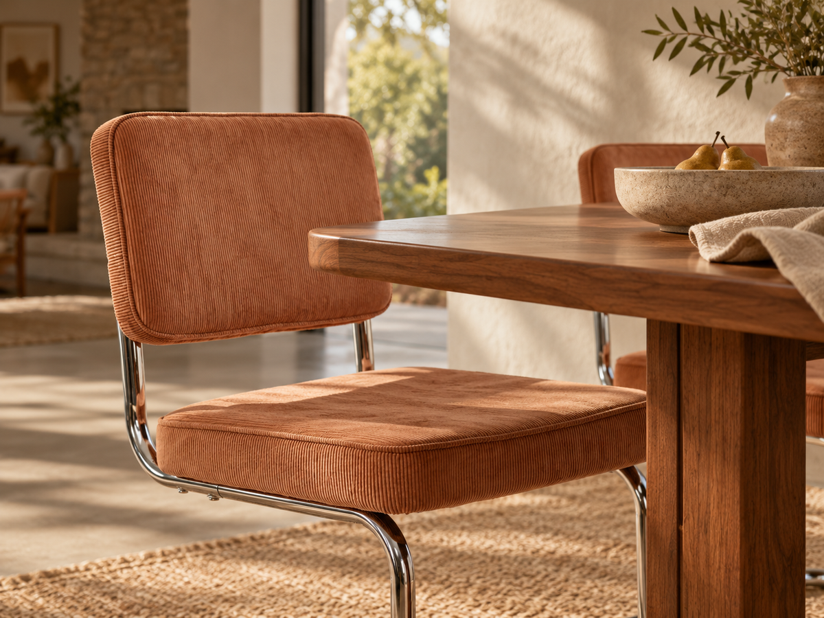 Chrome Framed Terracotta Corduroy Dining Chair Set of 2