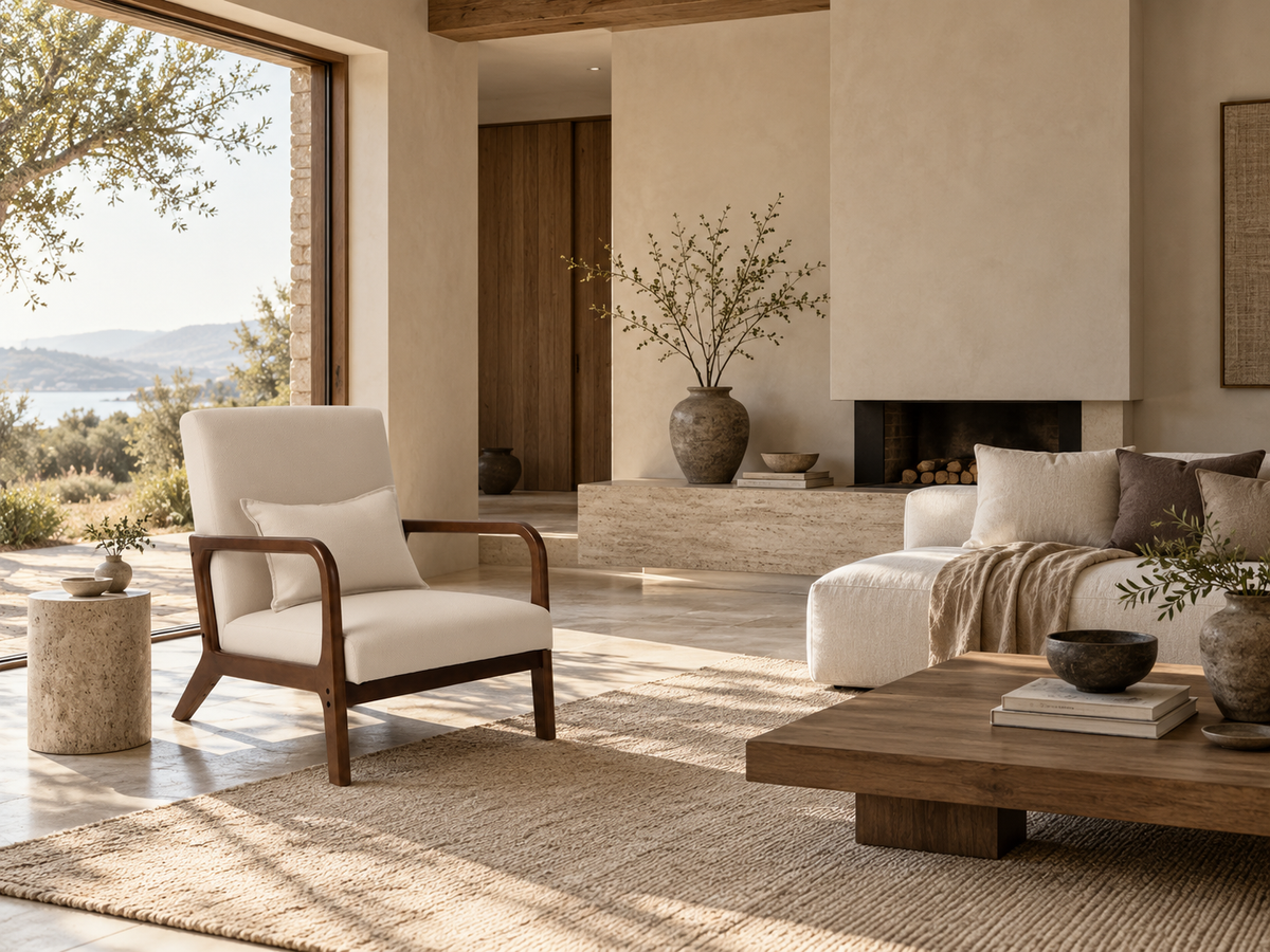 Costway Upholstered Wooden Lounge Chair