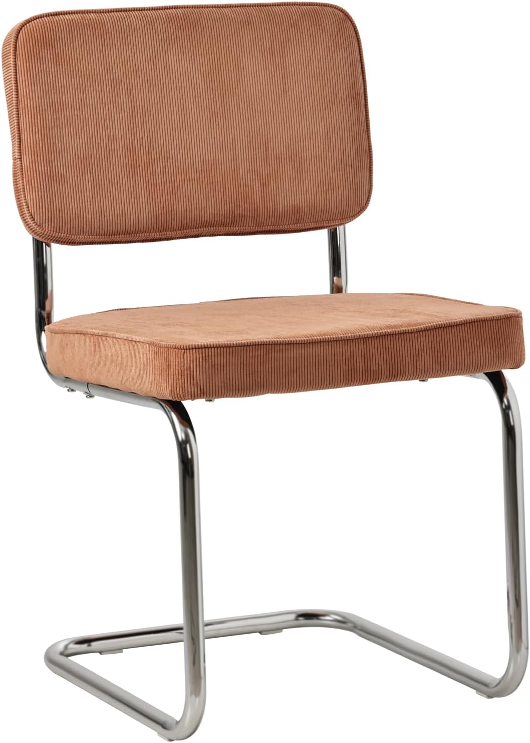 Chrome Framed Terracotta Corduroy Dining Chair Set of 2